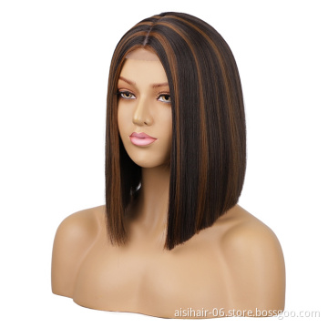 Aisi Wholesale Straight Bob Fiber Hair Wigs For Women Ombre Color Full Machine Made Heat Resistant Wig Synthetic Hair Wig